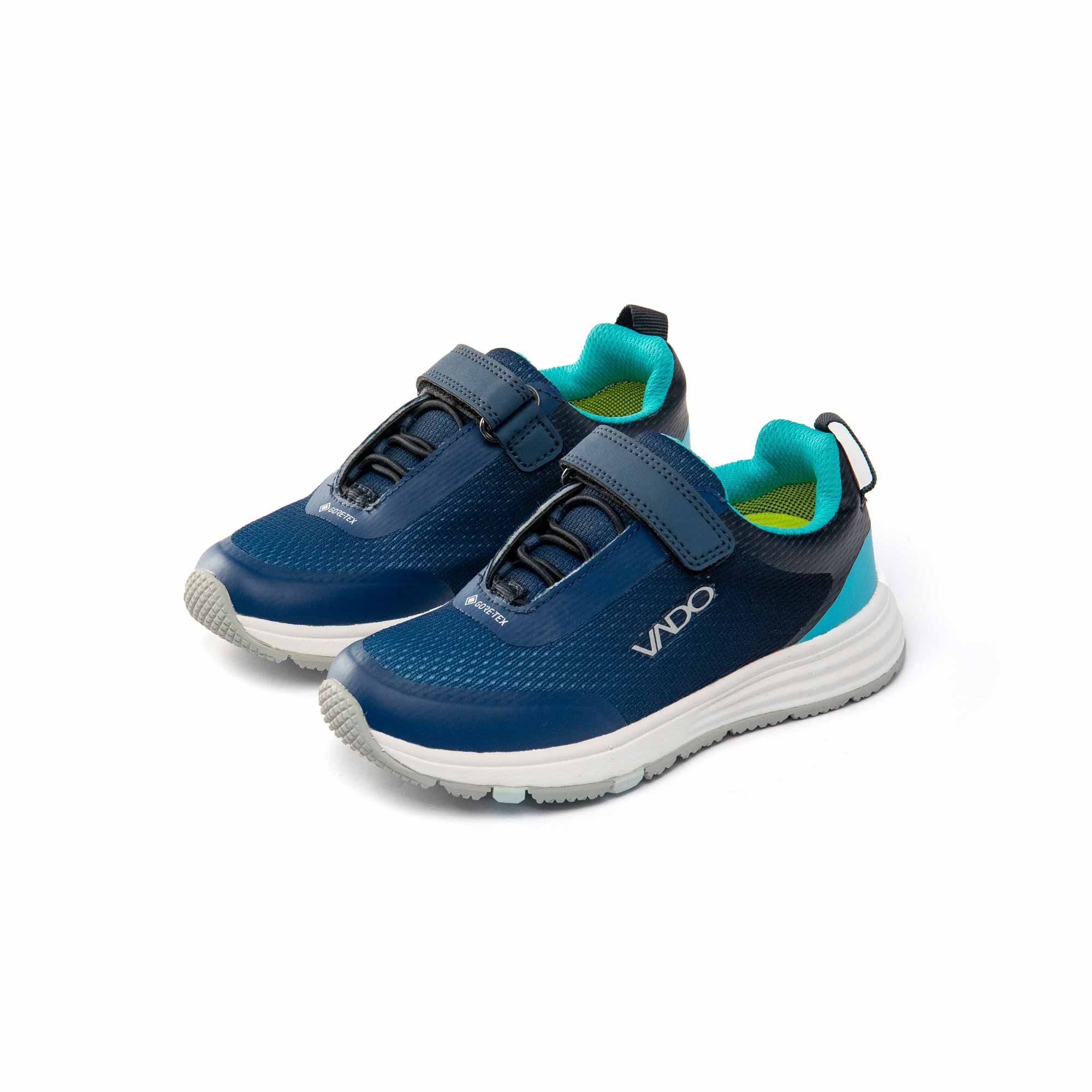VADO Premium Kindersneaker SPLASHY Lo Elastic Gore-Tex dunkelblau 45-Grad-Ansicht